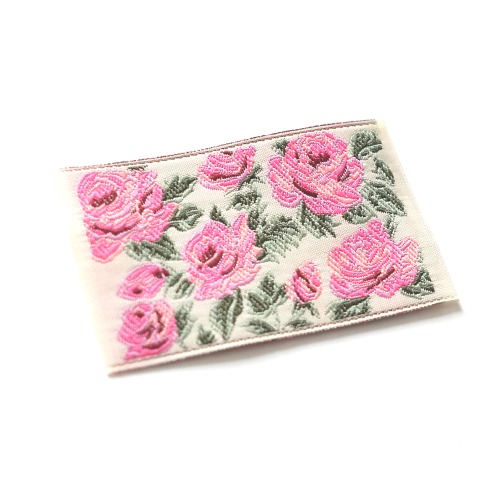 국산 분홍색 핑크 장미꽃 꽃무늬 직조라벨