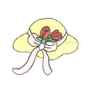 노랑색 체크 장미꽃 모자 열접착 와펜 자수 패치
