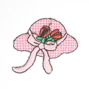 분홍색 체크 장미꽃 모자 열접착 와펜 자수 패치