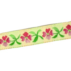 노랑색 분홍 꽃무늬 잎사귀 패턴 국산 자수 테이프