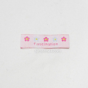 국산 분홍색 꽃무늬 패션 자수 직조 면라벨